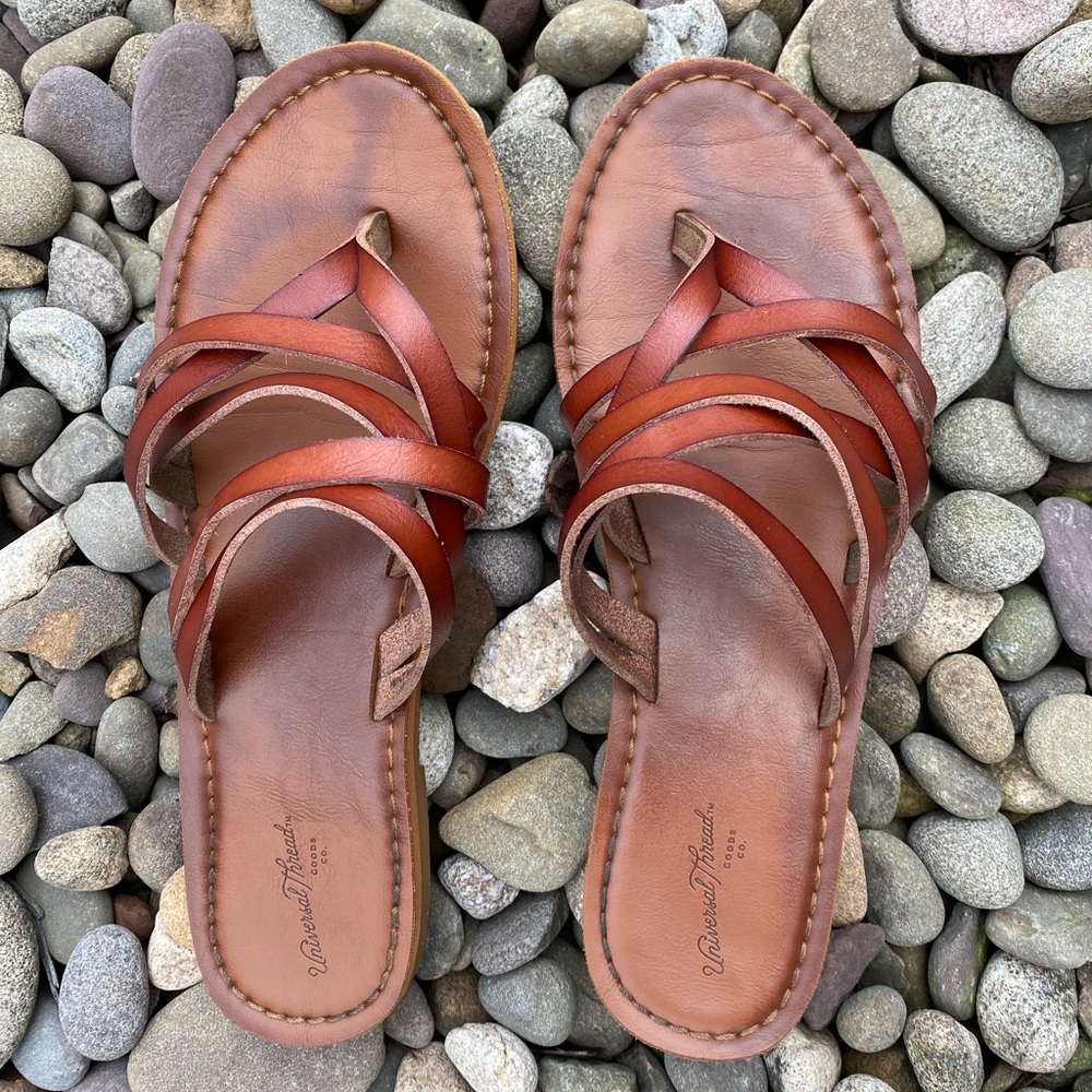 Brown faux leather sandals